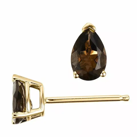 2 x 0,40 ct druppel rookkleurig kwarts solitaire oorbel in 14 karaat goud met kwarts