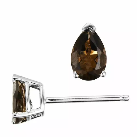 2 x 0,40 ct rookkleurig kwarts oorsteker in 14 karaat witgoud met kwarts