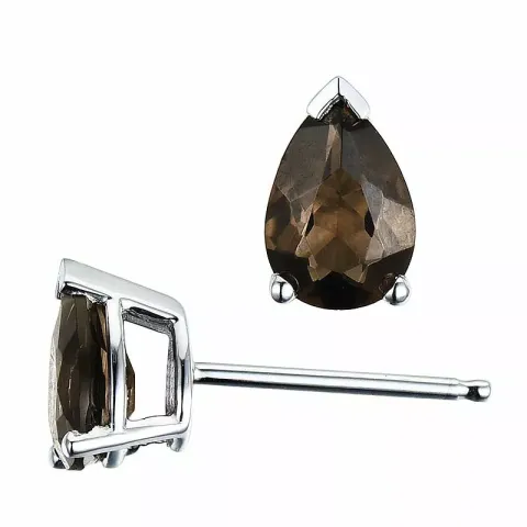2 x 0,7 ct rookkleurig kwarts oorsteker in 14 karaat witgoud met kwarts