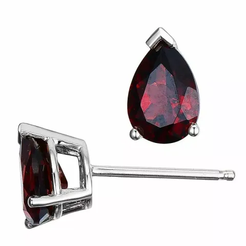2 x 0,9 ct rode granaat oorsteker in 14 karaat witgoud met granaat