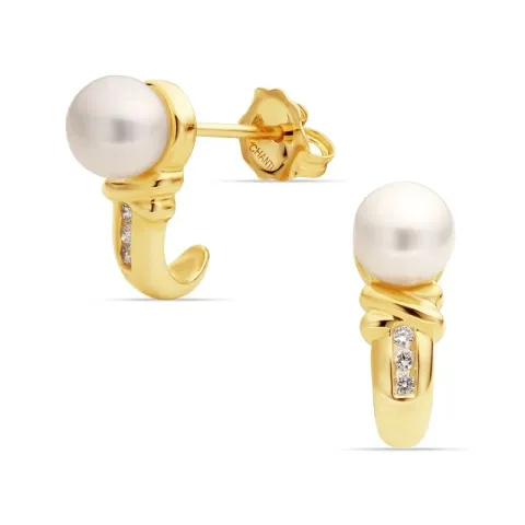 parel oorsteker in 14 karaat goud met diamant 