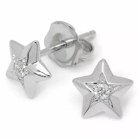 ster diamant oorsteker in 14 karaat witgoud met diamant