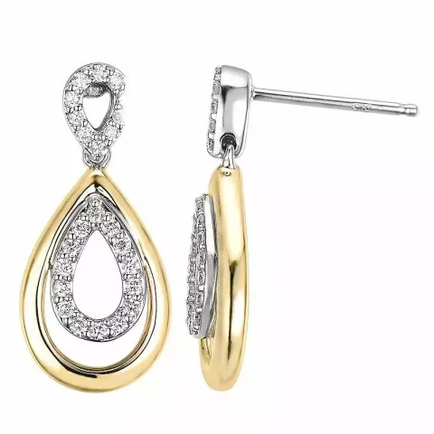 druppel diamant oorbellen in 14 karaat goud en witgoud met diamant 