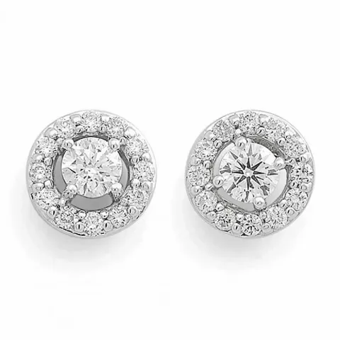 rond diamant oorsteker in 14 karaat witgoud met diamant