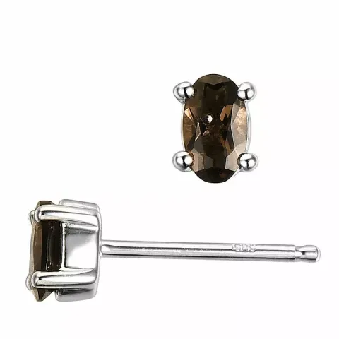 2 x 0,20 ct ovaal kwarts oorsteker in 14 karaat witgoud met kwarts