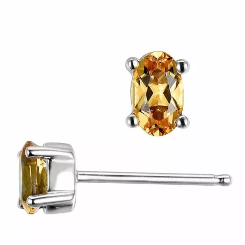 2 x 0,25 ct citrien oorsteker in 14 karaat witgoud met citrien