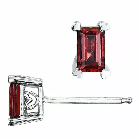 2 x 0,39 ct vierkant granaat oorsteker in 14 karaat witgoud met granaat