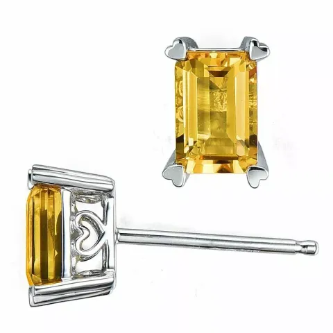 2 x 0,55 ct sieraad citrien oorsteker in 14 karaat witgoud met citrien