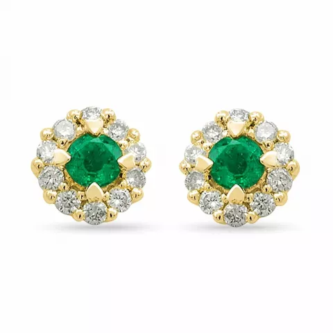 rond smaragd diamant oorbellen in 14 karaat goud met smaragd en diamant 