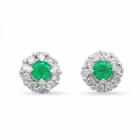 rond smaragd diamant oorbellen in 14 karaat witgoud met smaragd en diamant 