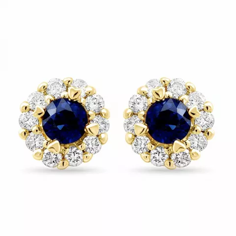 rond blauwe saffier diamant oorbellen in 14 karaat goud met saffier en diamant 