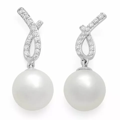 witte parel diamant oorbellen in 14 karaat witgoud met diamant