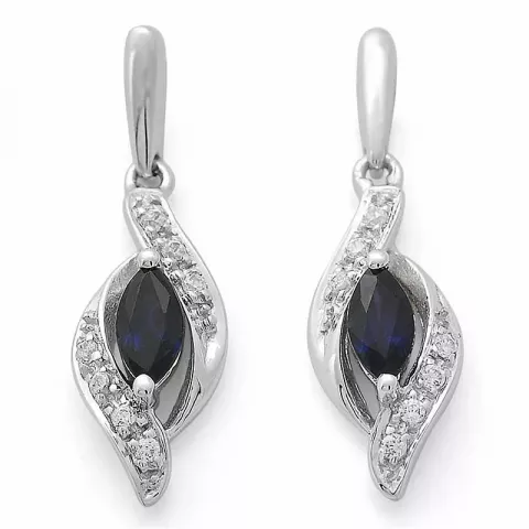 blauwe saffier oorbellen in 14 karaat witgoud met diamant en saffier 