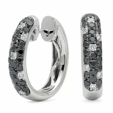 17 mm zwart diamant creool in 14 karaat witgoud met zwart diamant en diamant