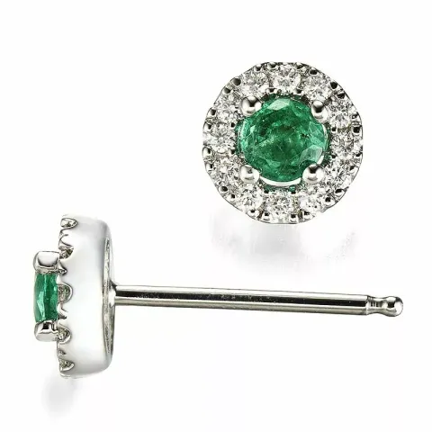 rond smaragd diamant oorbellen in 14 karaat witgoud met smaragd en diamant