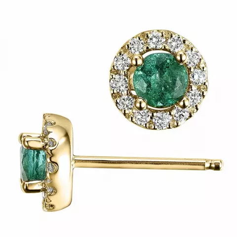 rond smaragd briljant oorbellen in 14 karaat goud met smaragd en diamant 
