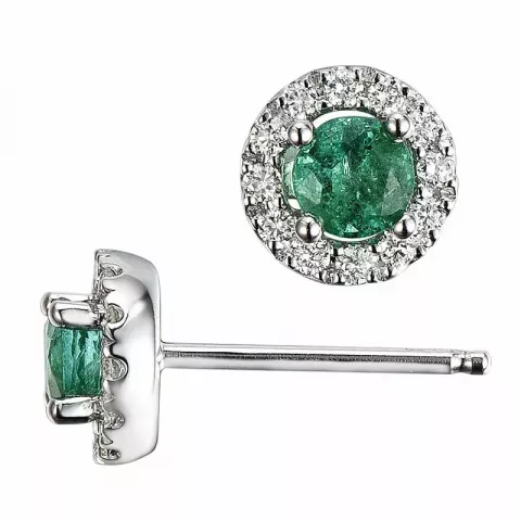 rond smaragd briljant oorbellen in 14 karaat witgoud met smaragd en diamant 