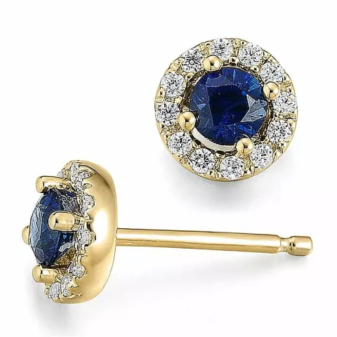rond saffier diamant oorbellen in 14 karaat goud met saffier en diamant