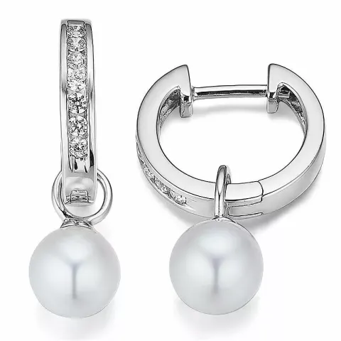 15 mm parel creool in 14 karaat witgoud met diamant