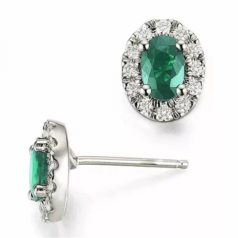 Rozet smaragd diamant oorbellen in 14 karaat witgoud met smaragden en diamanten 