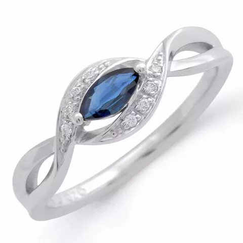 blauwe saffier diamant ring in 14 karaat witgoud 0,04 ct 