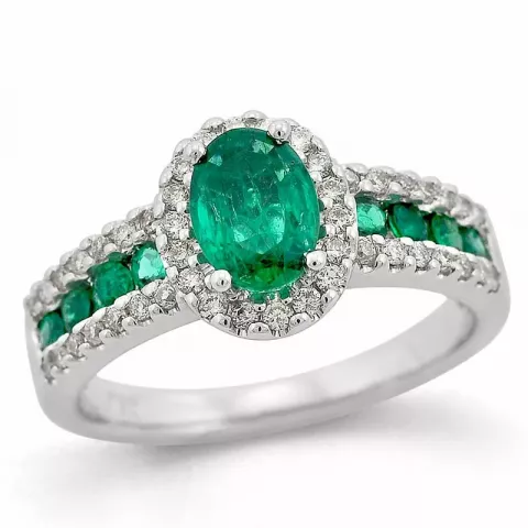 ovale groen smaragd diamant ring in 14 karaat witgoud 0,65 ct 0,31 ct 0,29 ct