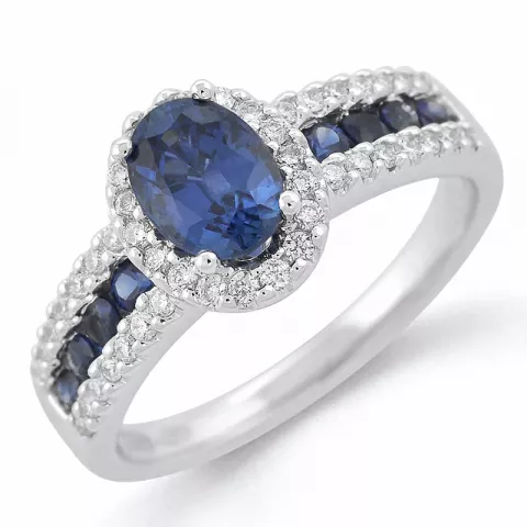 ovale blauwe saffier diamant ring in 14 karaat witgoud 0,286 ct 