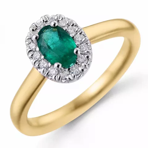 rozet smaragd ring in 14 karaat goud-en witgoud 0,47 ct 0,12 ct