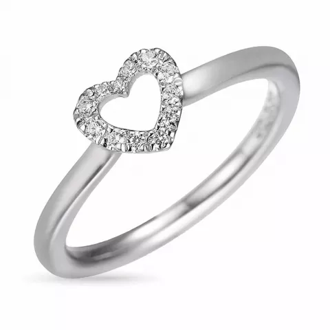 Smal diamant hart ring in 14 karaat witgoud 0,102 ct