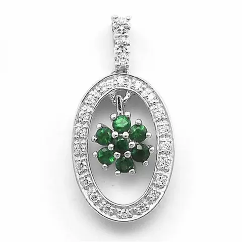 smaragd diamanten hanger in 14 caraat witgoud 0,17 ct 0,25 ct