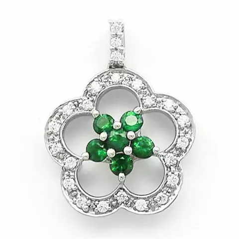 bloem smaragd diamanten hanger in 14 caraat witgoud 0,12 ct 0,28 ct