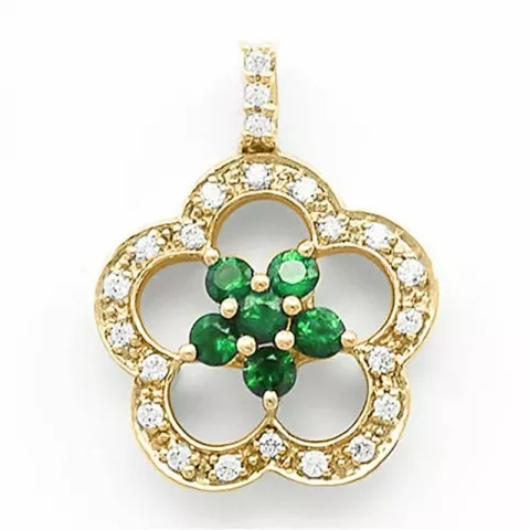 bloem smaragd diamanten hanger in 14 caraat goud 0,12 ct 0,28 ct