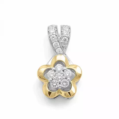 bloem diamanten hanger in 14 caraat goud-en witgoud 0,24 ct