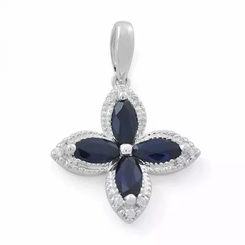 bloem saffier diamanten hanger in 14 caraat witgoud 0,08 ct 1,36 ct