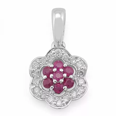 bloem robijn diamanten hanger in 14 caraat witgoud 0,11 ct 0,19 ct