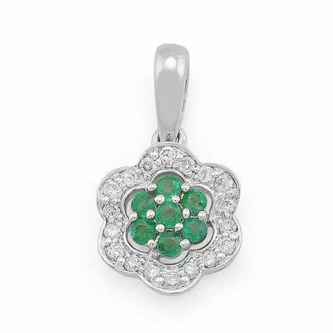 bloem smaragd diamanten hanger in 14 caraat witgoud 0,11 ct 0,16 ct
