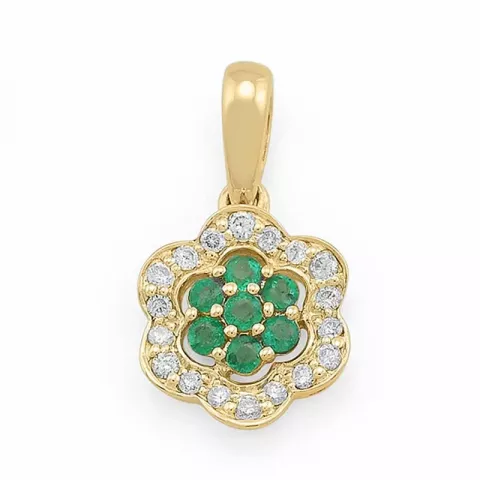 bloem smaragd diamanten hanger in 14 caraat goud  ct 0,16 ct
