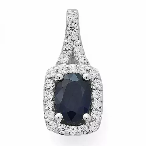 Groot vierkant saffier diamanten hanger in 14 caraat witgoud 0,30 ct 1,05 ct