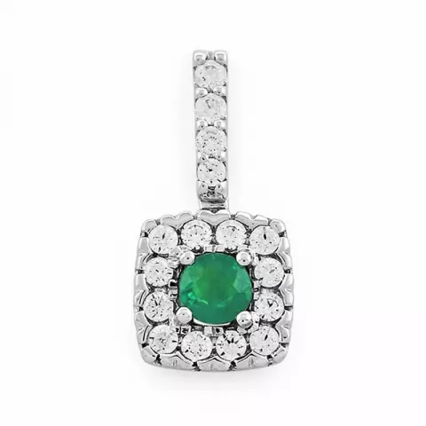 vierkant smaragd diamanten hanger in 14 caraat witgoud 0,25 ct 0,20 ct