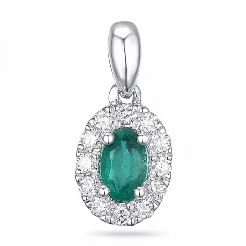 Rozet smaragd diamanten hanger in 14 caraat witgoud 0,25 ct 0,15 ct