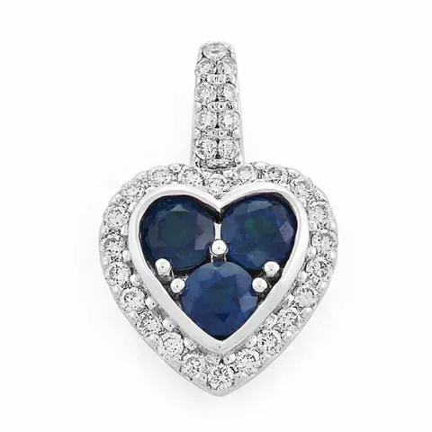 hart blauwe saffier diamanten hanger in 14 caraat witgoud 0,447 ct