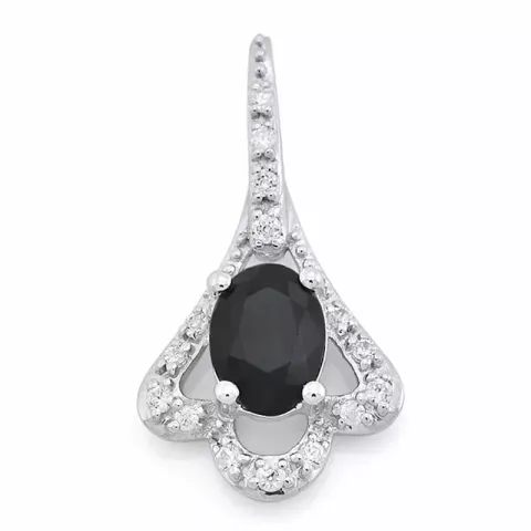 saffier diamanten hanger in 14 caraat witgoud 0,116 ct