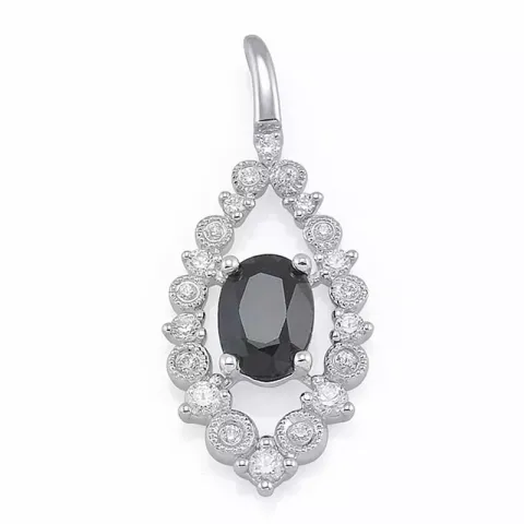 Ovaal blauwe saffier hanger in 14 caraat witgoud 0,25 ct