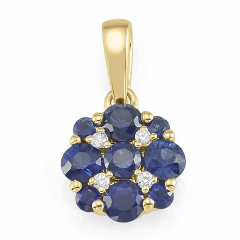 rond saffier hanger in 14 caraat goud 0,024 ct 0,75 ct