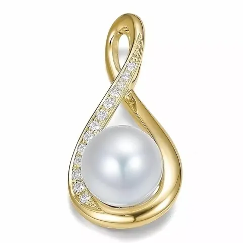 Witte parel hanger in 14 caraat goud 0,097 ct