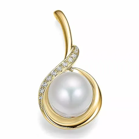 rond witte parel hanger in 14 caraat goud 0,07 ct