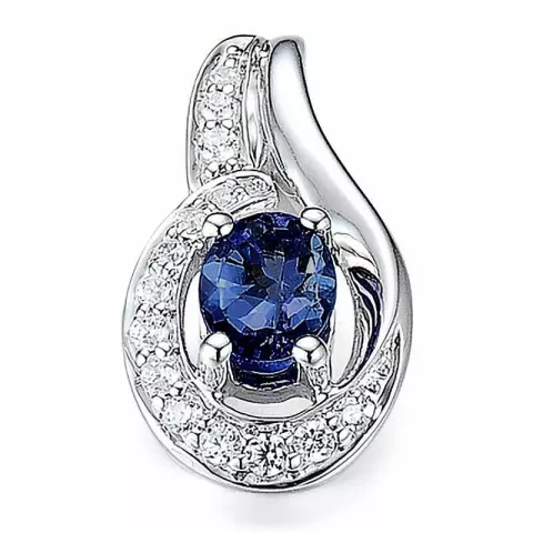 blauwe saffier diamanten hanger in 14 caraat witgoud 0,08 ct