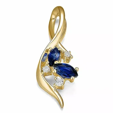 blauwe saffier diamanten hanger in 14 caraat goud 0,051 ct