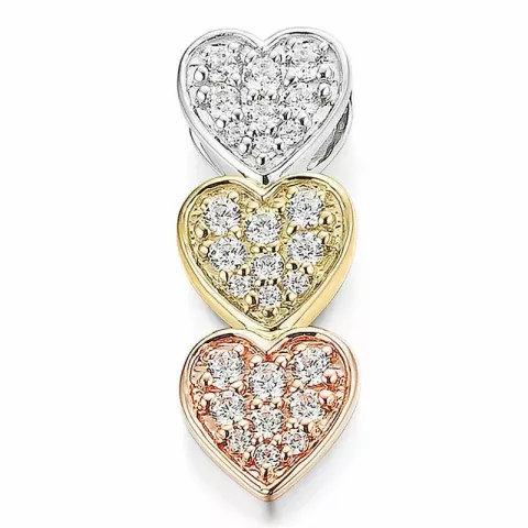hart diamant hanger in 14 caraat geel-, wit-, en roodgoud 0,288 ct