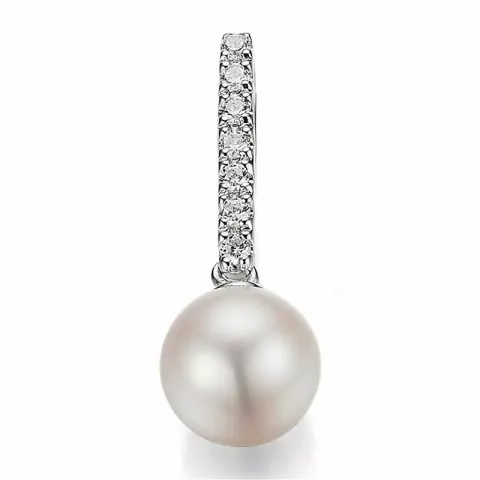 parel diamanten hanger in 14 caraat witgoud 0,119 ct